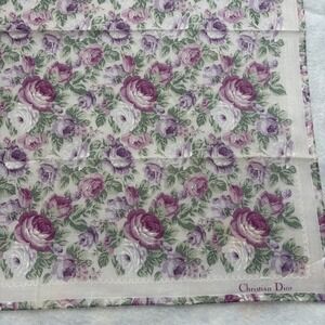CHRISTIAN DIOR Scarf Handkerchief Floral Rose Cotton Purple Accessory 19"